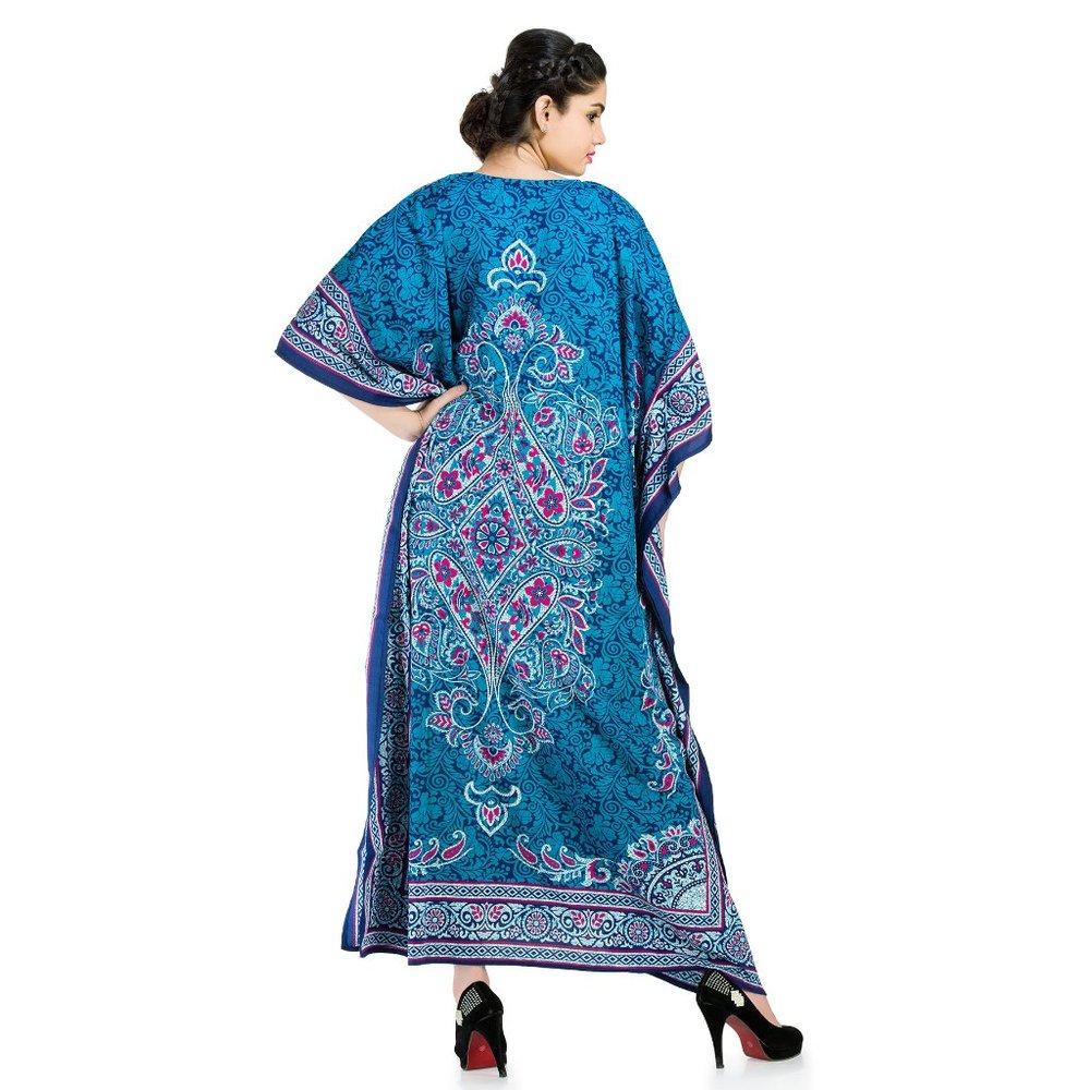 Gypsie Blu Plus Size Floral Print Kaftan Beach Cover-Up Maxi Dresses for Women - Picture 6 of 7